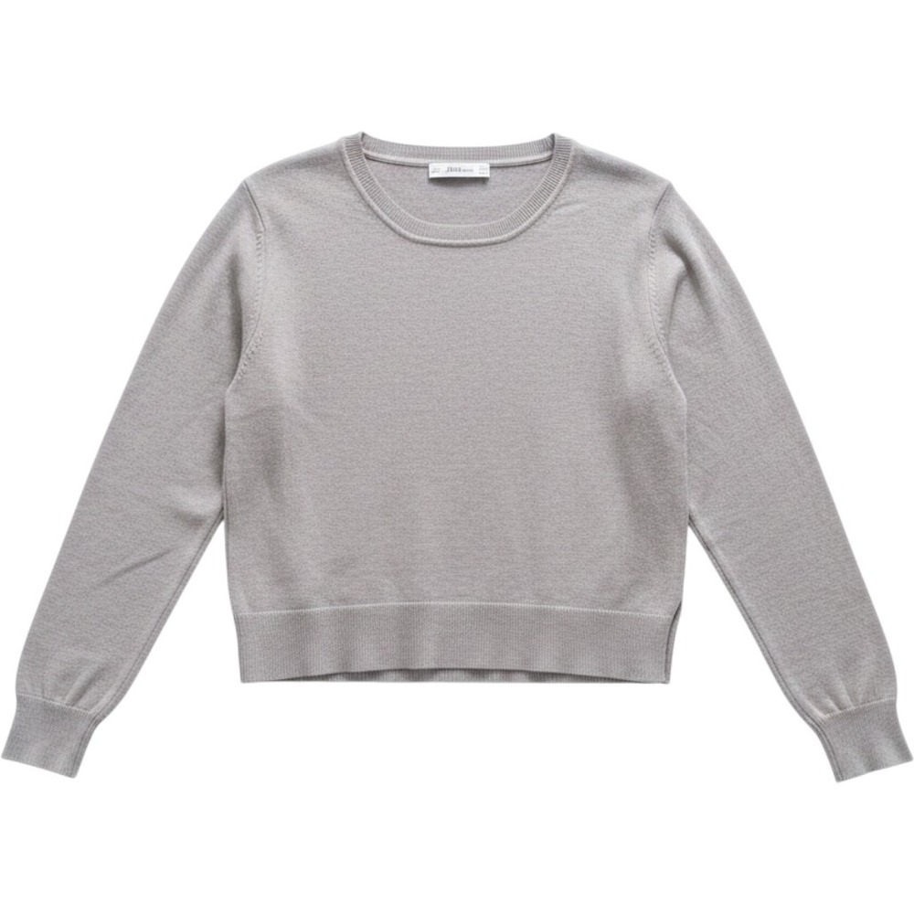 Zara Knit Women Grey Puff Shoulder Crewneck Sweater Medium 5536/008/802 - Picture 1 of 5